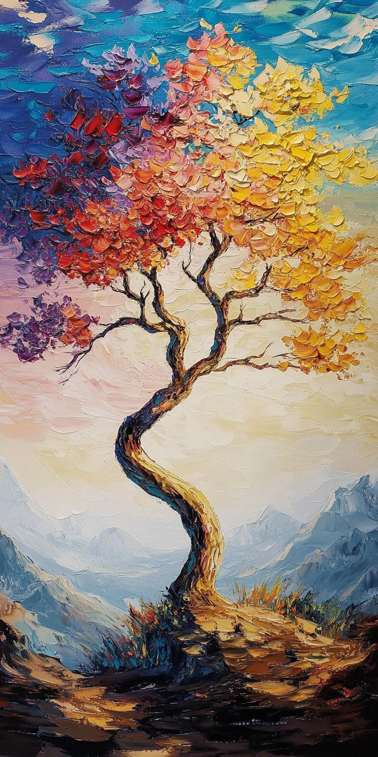 Vibrant Vertical Tree Painting